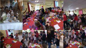 REPAS NOEL 24 ecole Sainte Marie Fuveau tous les enfants rient, dansent avec leurs enseignants