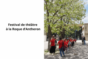 theatre CM1 ROQUE D'ANTHERON festival ecole sainte marie fuveau la troupe arrive sur les lieux